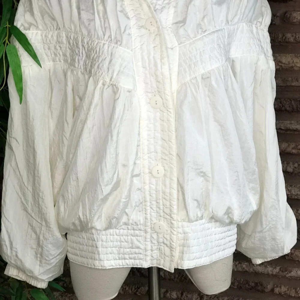 Abraxas White Vintage 80s Ruched Gathered Bomber Track Jacket - Picture 3 of 6